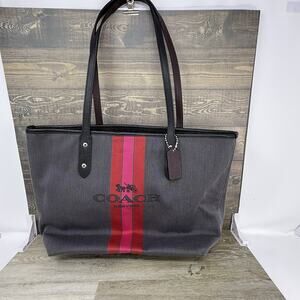 Coach 69645 City Horse and Carriage Jacquard Leather Zip Tote Handbag Purse